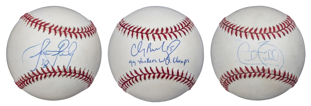Lot of (3) New York Yankees Single Signed Baseballs Signed By Jason Grimsley, Clay Bellinger & Cecil Fielder (JSA)